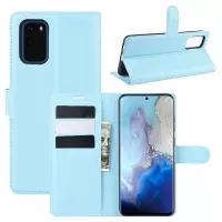 Litchi Surface Wallet Leather Stand Case for Samsung Galaxy S20 4G/S20 5G Cell Phone Case Shell - Blue