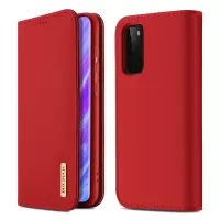 DUX DUCIS Wish Series Magnetic Absorption Genuine Leather Wallet Stand All-Round Protection Case  for Samsung Galaxy S20 4G/S20 5G - Red