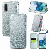 Imprinted Mandala Flower Pattern Auto-absorbed PU Leather Case Stand Wallet for Samsung Galaxy S20 4G/S20 5G - Grey