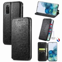 Imprinted Mandala Flower Pattern Auto-absorbed PU Leather Case Stand Wallet for Samsung Galaxy S20 4G/S20 5G - Black