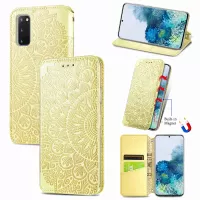Imprinted Mandala Flower Pattern Auto-absorbed PU Leather Case Stand Wallet for Samsung Galaxy S20 4G/S20 5G - Yellow