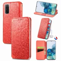 Imprinted Mandala Flower Pattern Auto-absorbed PU Leather Case Stand Wallet for Samsung Galaxy S20 4G/S20 5G - Red
