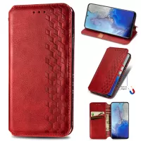 Fashionable Auto-absorbed Rhombus Texture PU Leather Wallet Phone Cover for Samsung Galaxy S20 4G/S20 5G - Red