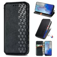 Fashionable Auto-absorbed Rhombus Texture PU Leather Wallet Phone Cover for Samsung Galaxy S20 4G/S20 5G - Black