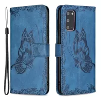 Imprint Butterfly Flower Leather Wallet Shell Case for Samsung Galaxy S20 4G/S20 5G - Blue