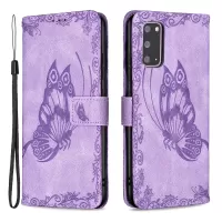 Imprint Butterfly Flower Leather Wallet Shell Case for Samsung Galaxy S20 4G/S20 5G - Purple