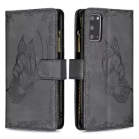 Zipper Pocket Design Imprinted Butterfly Pattern Wallet Stand Leather Phone Case Shell for Samsung Galaxy S20 4G/S20 5G - Black
