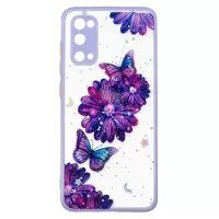High Impact Pattern Printing Precise Cutout Dual Layer Hard Acrylic Back + Soft TPU Case for Samsung Galaxy S20 4G/S20 5G - Purple Flower Butterfly