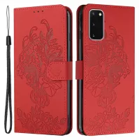 Tiger Head Pattern Imprinting Leather Wallet Stand Case for Samsung Galaxy S20 4G/S20 5G - Red