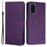 Tiger Head Pattern Imprinting Leather Wallet Stand Case for Samsung Galaxy S20 4G/S20 5G - Purple