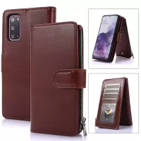 Leather Coated TPU Wallet Phone Stand Case with 9 Card Slots Kickstand Shell for Samsung Galaxy S20 4G/S20 5G - Brown