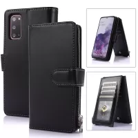Leather Coated TPU Wallet Phone Stand Case with 9 Card Slots Kickstand Shell for Samsung Galaxy S20 4G/S20 5G - Black