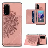 Magnetic Auto-absorbed Kickstand Leather Coated Phone Case Cover with Imprinted Mandala Flower for Samsung Galaxy S20 4G/S20 5G - Pink