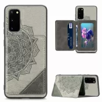 Magnetic Auto-absorbed Kickstand Leather Coated Phone Case Cover with Imprinted Mandala Flower for Samsung Galaxy S20 4G/S20 5G - Grey
