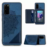 Magnetic Auto-absorbed Kickstand Leather Coated Phone Case Cover with Imprinted Mandala Flower for Samsung Galaxy S20 4G/S20 5G - Blue