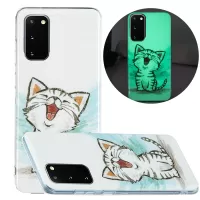 Glow in The Dark Noctilucent Shockproof Lightweight Soft TPU Cover Cell Phone Case for Samsung Galaxy S20 4G/S20 5G - Happy Cat