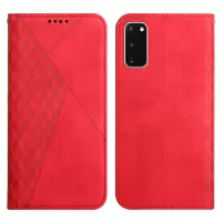 Rhombus Pattern Auto-absorbed Skin-touch Full-Protection Leather Wallet Cell Phone Stand Cover Case for Samsung Galaxy S20 4G/S20 5G - Red