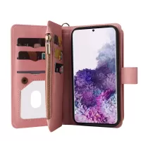 For Samsung Galaxy S20 4G/S20 5G KT Multi-functional Series-2 Multiple Card Slots Scratch-proof TPU Inner Shell Phone Case with Zipper Pocket and Stand - Pink