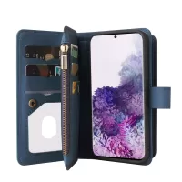 For Samsung Galaxy S20 4G/S20 5G KT Multi-functional Series-2 Multiple Card Slots Scratch-proof TPU Inner Shell Phone Case with Zipper Pocket and Stand - Blue