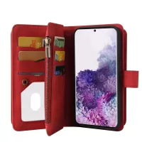 For Samsung Galaxy S20 4G/S20 5G KT Multi-functional Series-2 Multiple Card Slots Scratch-proof TPU Inner Shell Phone Case with Zipper Pocket and Stand - Red