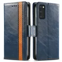 CASENEO 002 Series Bump-proof Business Style Splicing PU Leather Stand Wallet Case for Samsung Galaxy S20 4G/S20 5G - Dark Blue