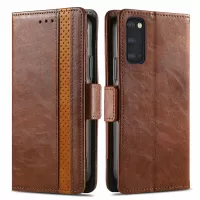 CASENEO 002 Series Bump-proof Business Style Splicing PU Leather Stand Wallet Case for Samsung Galaxy S20 4G/S20 5G - Dark Brown