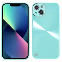 PHONESKIN for iPhone 13 6.1 inch CD Texture Glossy Gradient Scratch-Resistant Light Slim PC + TPU + Tempered Glass Hybrid Phone Cover Case - Cyan