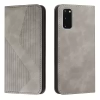 Anti-scratch Auto-absorbed Magnetic Closure S-shaped Texture Leather Flip Wallet Stand Case for Samsung Galaxy S20 4G/S20 5G - Grey