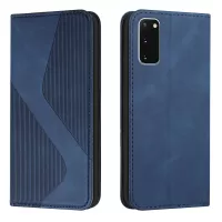 Anti-scratch Auto-absorbed Magnetic Closure S-shaped Texture Leather Flip Wallet Stand Case for Samsung Galaxy S20 4G/S20 5G - Blue