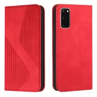 Anti-scratch Auto-absorbed Magnetic Closure S-shaped Texture Leather Flip Wallet Stand Case for Samsung Galaxy S20 4G/S20 5G - Red