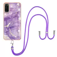 Marble Pattern Electroplated Edge Soft TPU Anti-Scratch IMD Phone Case with Strap for Samsung Galaxy S20 4G/S20 5G - Purple 002