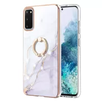 Anti-Drop Flexible TPU Cover Electroplating Frame IMD Marble Pattern IML Phone Case with Rotary Ring Kickstand for Samsung Galaxy S20 4G/S20 5G - White 006