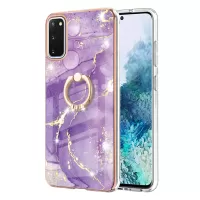 Anti-Drop Flexible TPU Cover Electroplating Frame IMD Marble Pattern IML Phone Case with Rotary Ring Kickstand for Samsung Galaxy S20 4G/S20 5G - Purple 002