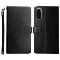 Imprinting Y-shaped Line Shockproof PU Leather Wallet Phone Case Cover with Lanyard for Samsung Galaxy S20 4G/S20 5G - Black