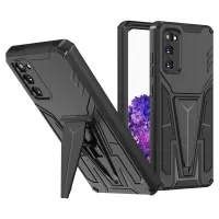 Kickstand Anti-Scratch V-Shaped Armor Hard PC + Soft TPU Frame Hybrid Phone Case for Samsung Galaxy S20 4G/S20 5G - Black