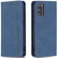BINFEN COLOR BF08 PU Leather RFID Blocking Magnetic Auto Closing Phone Case Cover with Stand Wallet for Samsung Galaxy S20 4G/S20 5G - Blue