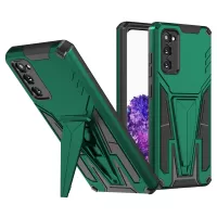 Kickstand Anti-Scratch V-Shaped Armor Hard PC + Soft TPU Frame Hybrid Phone Case for Samsung Galaxy S20 4G/S20 5G - Dark Green