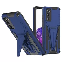 Kickstand Anti-Scratch V-Shaped Armor Hard PC + Soft TPU Frame Hybrid Phone Case for Samsung Galaxy S20 4G/S20 5G - Dark Blue