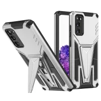 Kickstand Anti-Scratch V-Shaped Armor Hard PC + Soft TPU Frame Hybrid Phone Case for Samsung Galaxy S20 4G/S20 5G - Silver