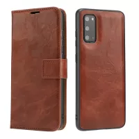 Crazy Horse Skin Unique Leather Phone Case for Samsung Galaxy S20 4G/S20 5G - Brown