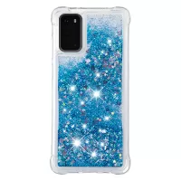 Quicksand Flowing Liquid Glitter Scratch-resistant TPU Mobile Phone Case Shell for Samsung Galaxy S20 4G/S20 5G - Blue Hearts