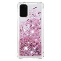 Quicksand Flowing Liquid Glitter Scratch-resistant TPU Mobile Phone Case Shell for Samsung Galaxy S20 4G/S20 5G - Rose Gold Hearts