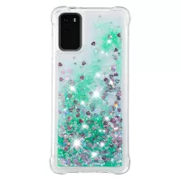 Quicksand Flowing Liquid Glitter Scratch-resistant TPU Mobile Phone Case Shell for Samsung Galaxy S20 4G/S20 5G - Green Hearts