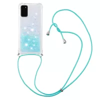 Quicksand Liquid Shiny Glitter TPU Phone Case Cover with Adjustable Lanyard for Samsung Galaxy S20 4G/S20 5G - Silver Blue Stars