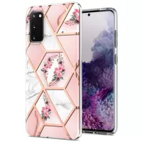 Anti-scratch Stylish Marble Design IMD IML Electroplating Soft TPU Phone Case Cover for Samsung Galaxy S20 4G/S20 5G - Pink Flowers