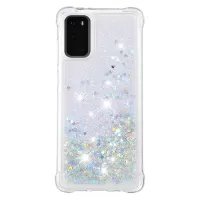 Quicksand Flowing Liquid Glitter Scratch-resistant TPU Mobile Phone Case Shell for Samsung Galaxy S20 4G/S20 5G - Silver Hearts