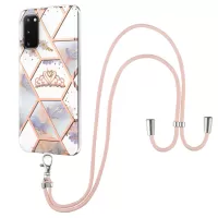 IMD IML TPU Phone Shell Electroplating Flexible Case with Marble Flower Pattern + Long Lanyard for Samsung Galaxy S20 4G/S20 5G - Crown