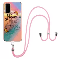 IMD IML TPU Phone Shell Electroplating Flexible Case with Marble Flower Pattern + Long Lanyard for Samsung Galaxy S20 4G/S20 5G - Dreaming Butterflies