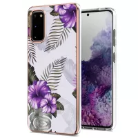 Anti-scratch Stylish Marble Design IMD IML Electroplating Soft TPU Phone Case Cover for Samsung Galaxy S20 4G/S20 5G - Purple Flowers