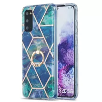2.0mm TPU Phone Kickstand Cover IMD IML Anti-Fade Electroplating Marble Pattern Case for Samsung Galaxy S20 4G/S20 5G - Blue/Green